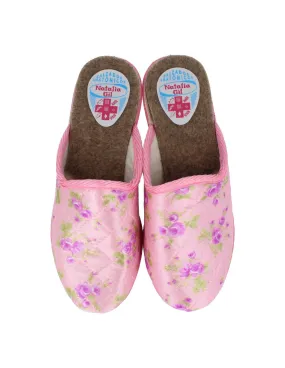 Natalia - Zapatillas de Casa Cuña Acolchado Flores Rosa