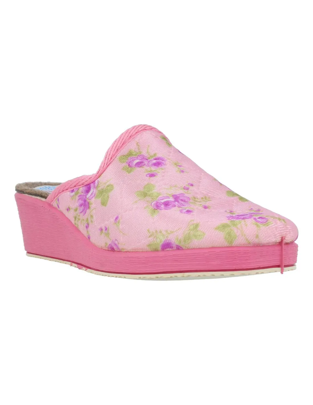 Natalia - Zapatillas de Casa Cuña Acolchado Flores Rosa