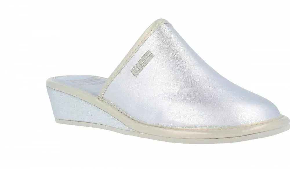 Nordikas - Zapatillas Mujer Piel Metalizado Plata con Cuña