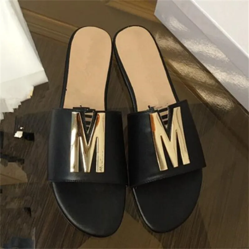 Nuevas sandalias de mujer de cuero genuino Tobogán de playa Zapatillas de moda de alta calidad Zapatos de verano para mujer Chau