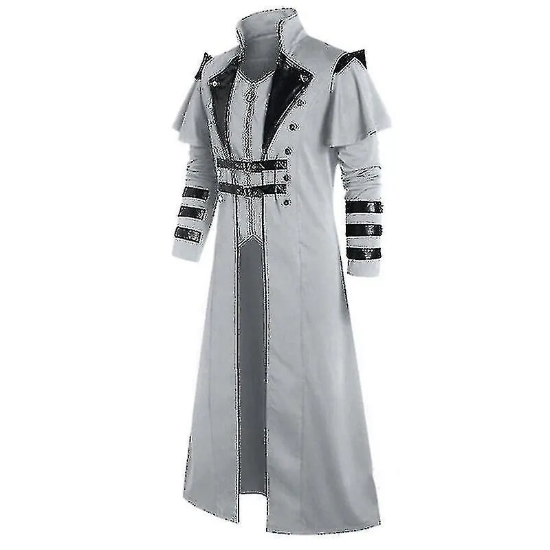 Retro Halloween Medieval Steampunk Pirate Costume Men"s Long Split Jacket Gothic Coat