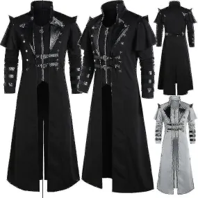 Retro Halloween Medieval Steampunk Pirate Costume Men"s Long Split Jacket Gothic Coat