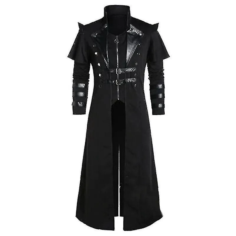 Retro Halloween Medieval Steampunk Pirate Costume Men"s Long Split Jacket Gothic Coat