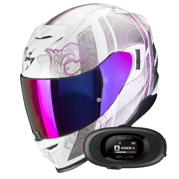 Scorpion Exo 520 Evo Air Fasta White Purple + Kit bluetooth 5R Lite 