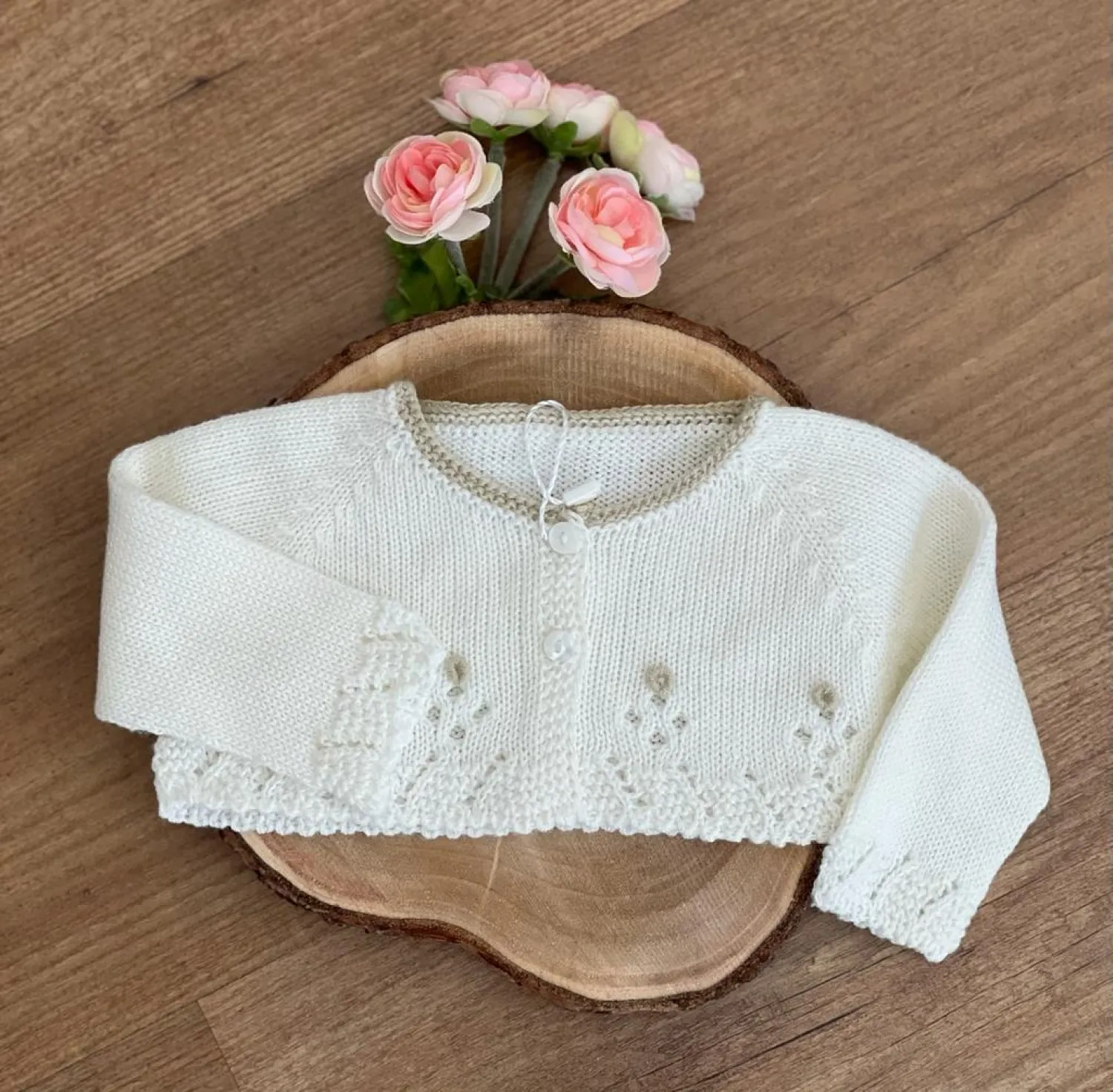 Short beige unisex jacket with rococo flower