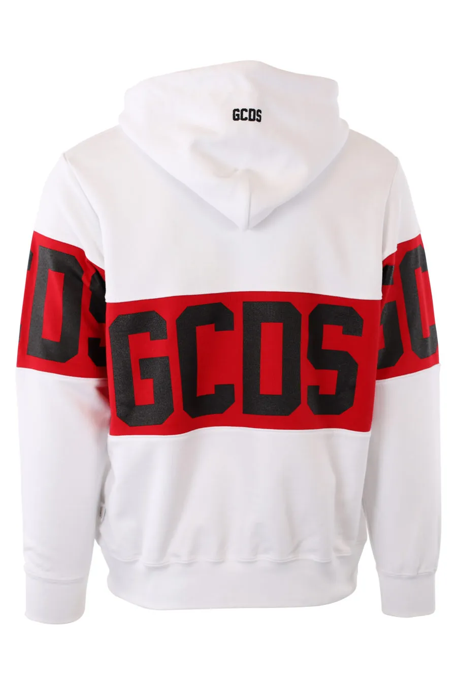 Sudadera blanca con capucha y logo en banda rojo