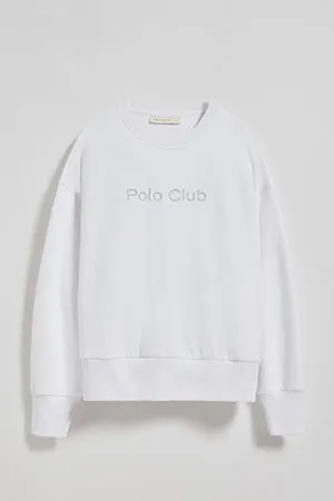 Sudadera básica de cuello redondo blanca con logo frontral Polo Club engomado