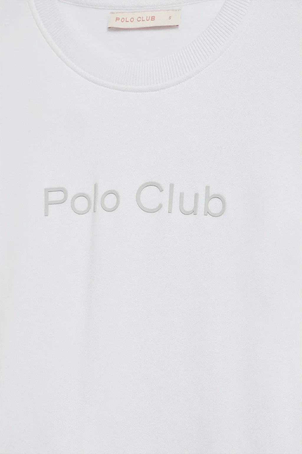 Sudadera básica de cuello redondo blanca con logo frontral Polo Club engomado