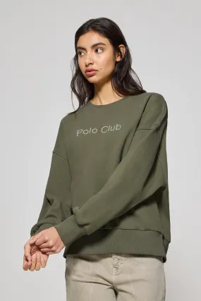 Sudadera básica de cuello redondo verde con logo frontral Polo Club engomado