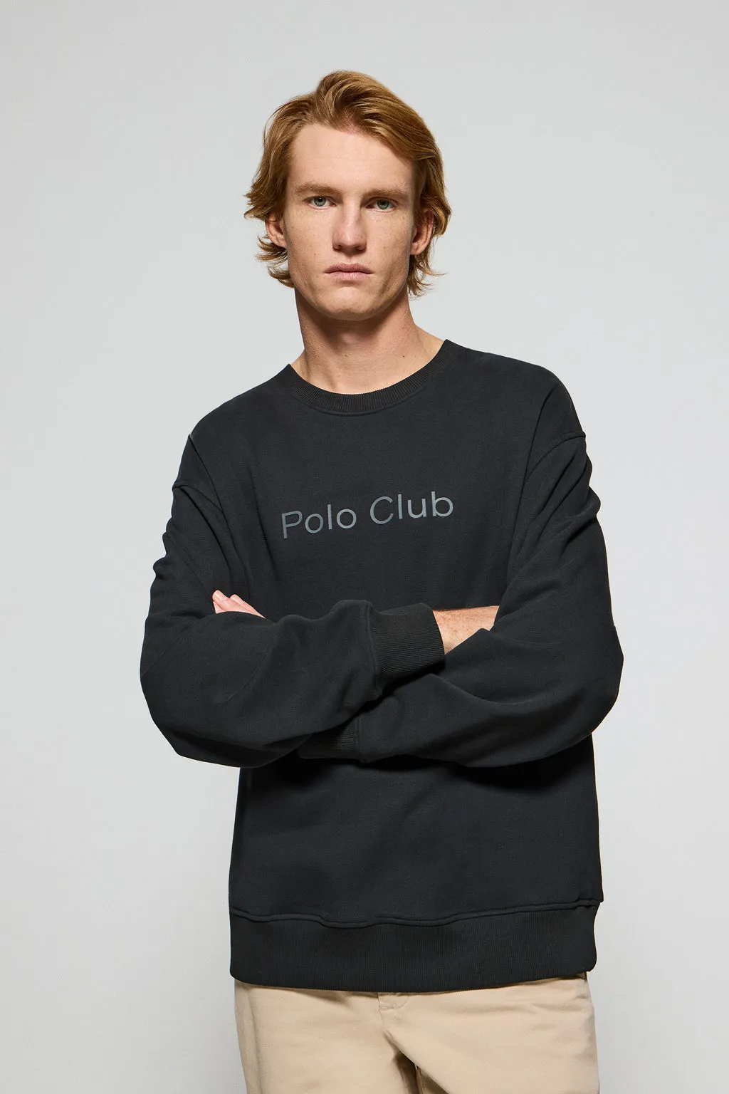 Sudadera negra de cuello redondo con logotipo Polo Club