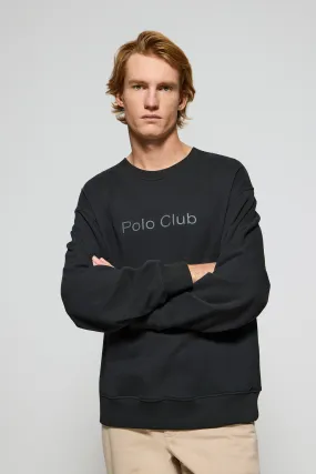 Sudadera negra de cuello redondo con logotipo Polo Club