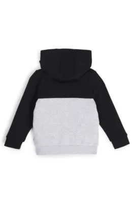 Sudadera para niños con capucha, cremallera, bloques de color y logo