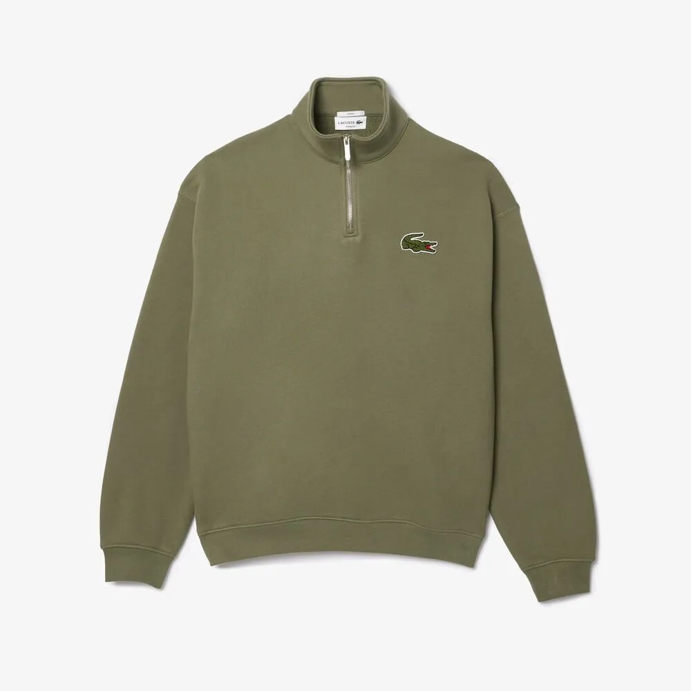 Sudadera Verde con Cremallera Lacoste de Cuello Alto y Corte Holgado S