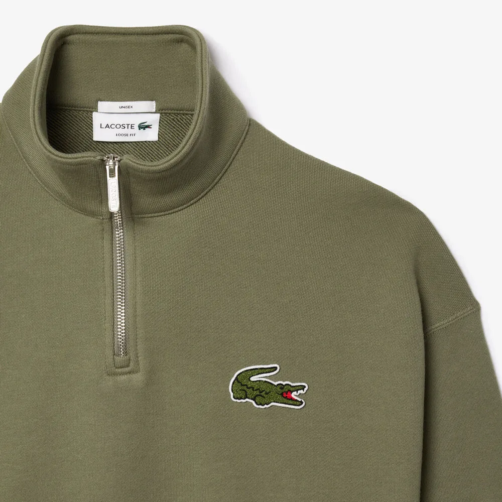 Sudadera Verde con Cremallera Lacoste de Cuello Alto y Corte Holgado S