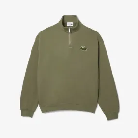 Sudadera Verde con Cremallera Lacoste de Cuello Alto y Corte Holgado S