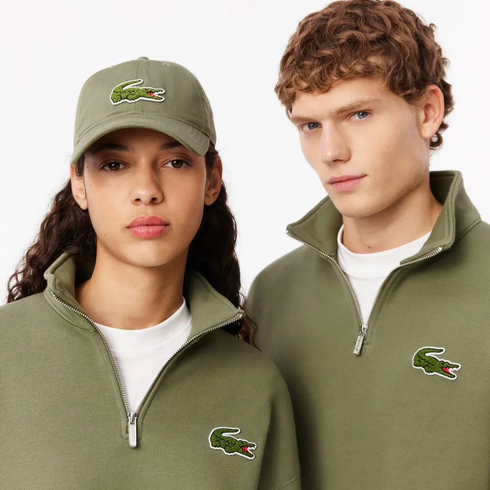 Sudadera Verde con Cremallera Lacoste de Cuello Alto y Corte Holgado S