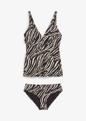 Tankini (2 piezas) estampado cebra negro-gris guijarro