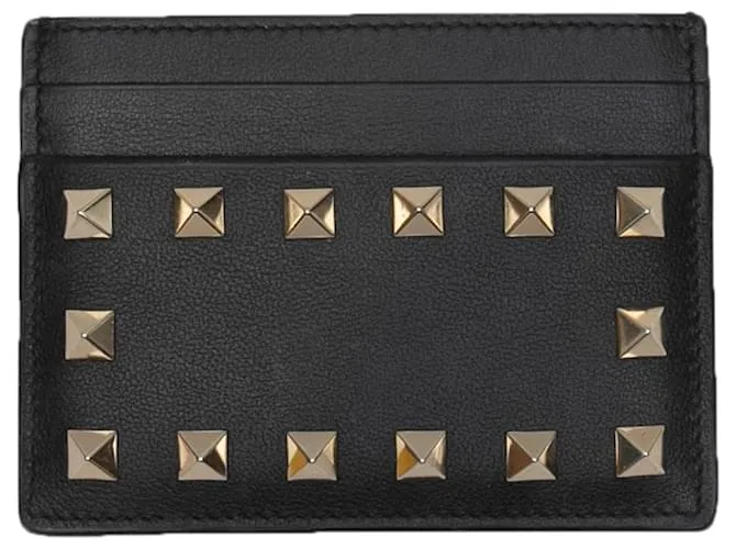 Tarjetero de cuero negro Valentino Rockstud 