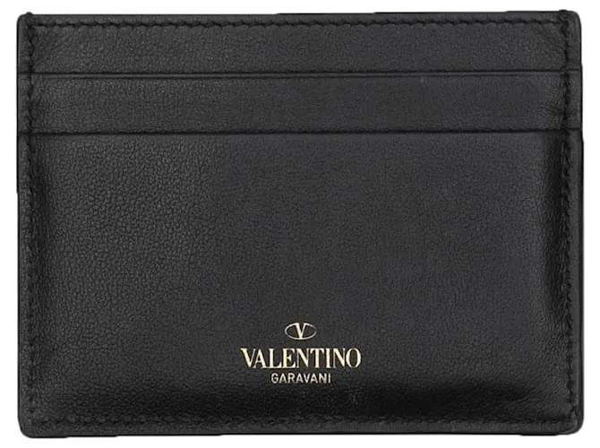 Tarjetero de cuero negro Valentino Rockstud 