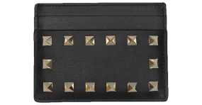 Tarjetero de cuero negro Valentino Rockstud 