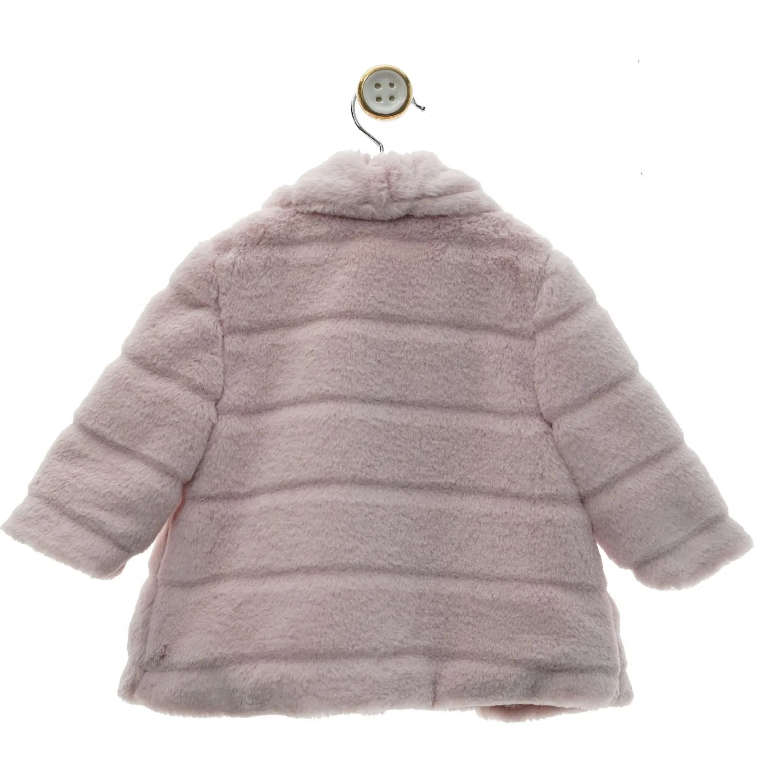 Two-color striped fur coat and hood set.