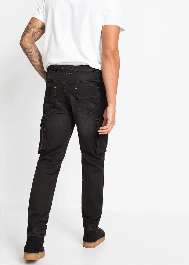 Vaqueros tipo cargo slim fit sin cierre, straight denim negro