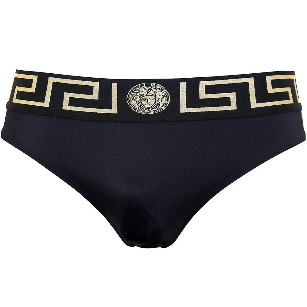 Versace Iconic Luxe Swim Briefs, Negro/oro