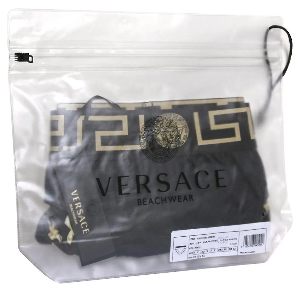 Versace Iconic Luxe Swim Briefs, Negro/oro