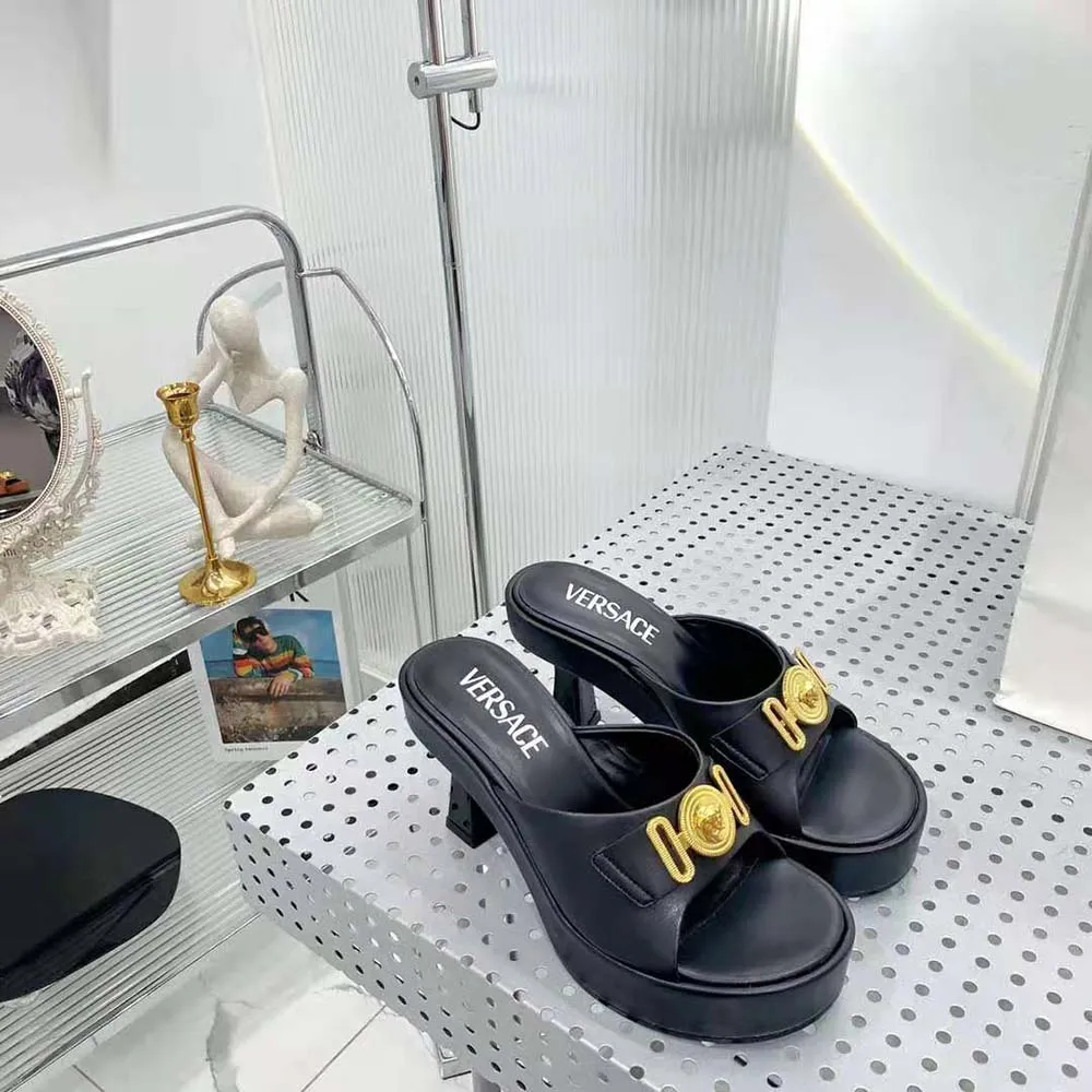 Versace Mujer Mules Medusa Biggie-Negro