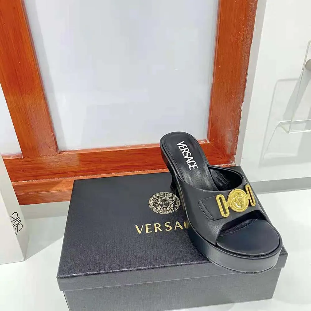 Versace Mujer Mules Medusa Biggie-Negro