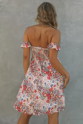 Vestido floral rojo de mujer Off The Shoulder