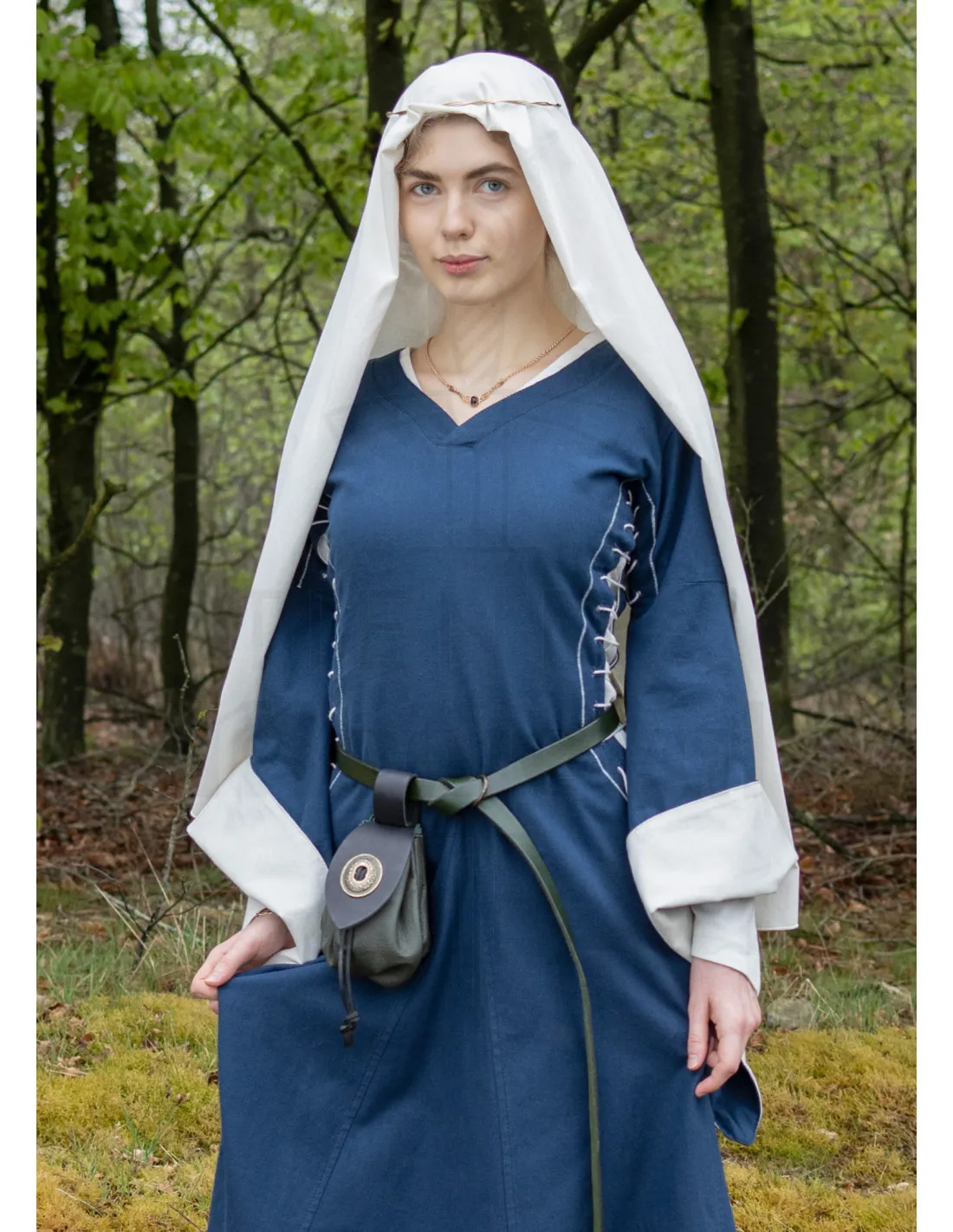 Vestido medieval abierto Bliaut Amal, azul-natural