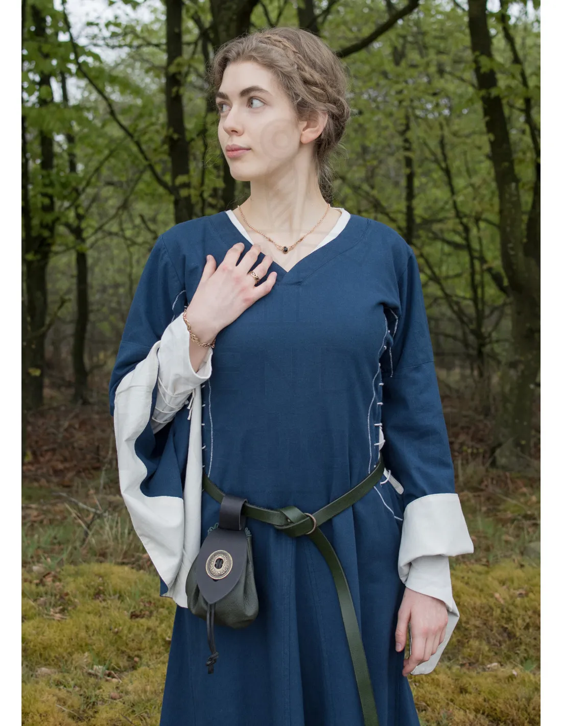 Vestido medieval abierto Bliaut Amal, azul-natural