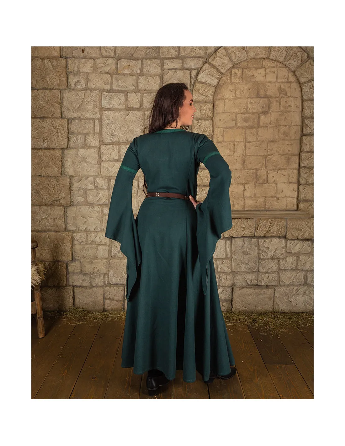 Vestido medieval en algodón premium modelo Lenora, verde