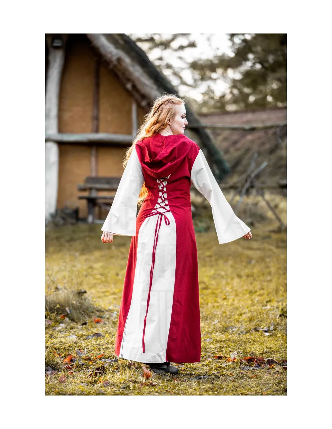 Vestido medieval modelo Genefe, Rojo-Natural